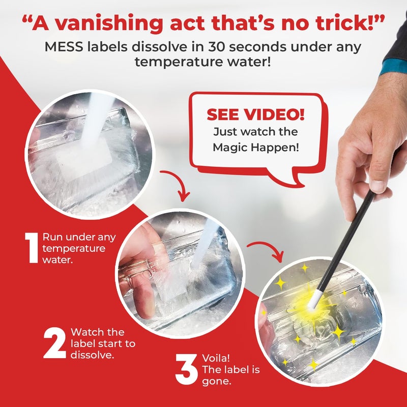 MESS Dissolvable Food Labels, 1x2, 200/Roll - Dissolves in 30 Seconds or Less - Removable Pantry, Meal Prep & Food Storage Labels â€“ Canning & Freezer Use - Image 3